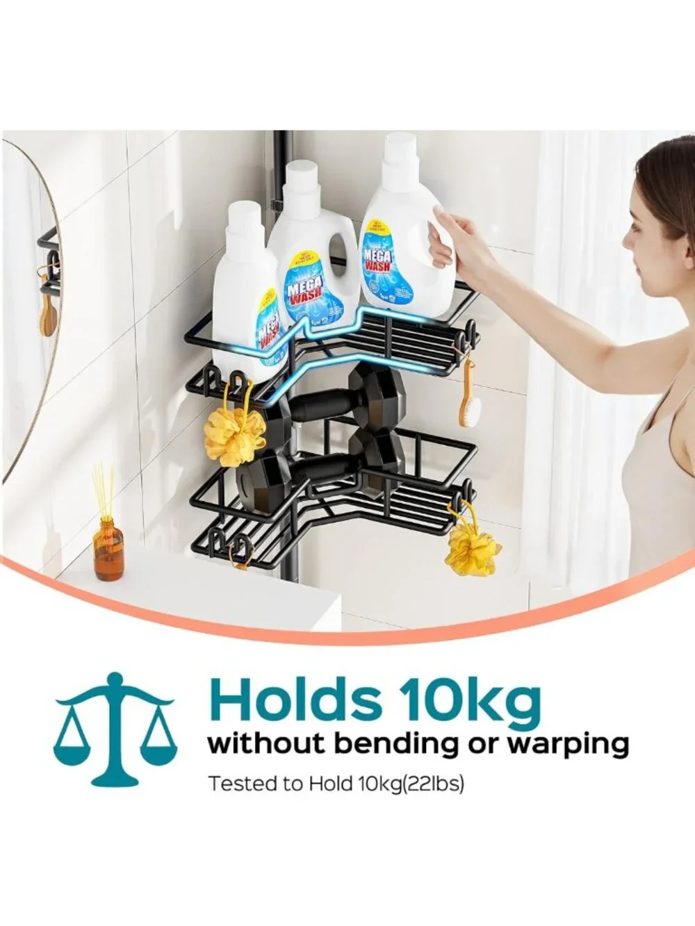 Adjustable 4-Tier Shower Caddy Tension Pole - Rustproof Corner Organizer Rack